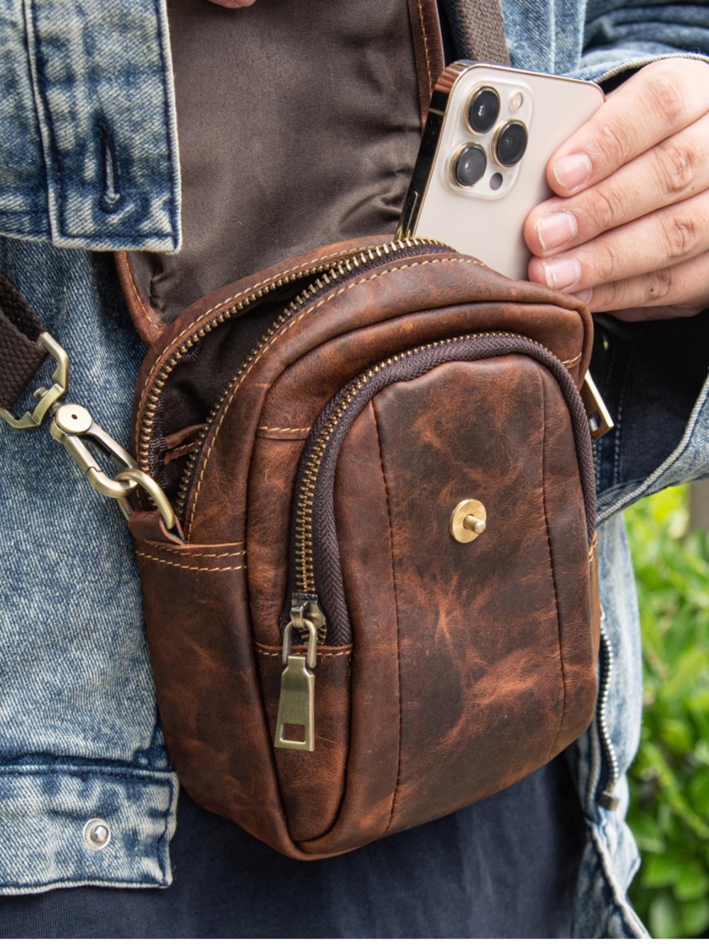 Genuine Leather Crossbody Sling Bag Brown | Travel | Festivals